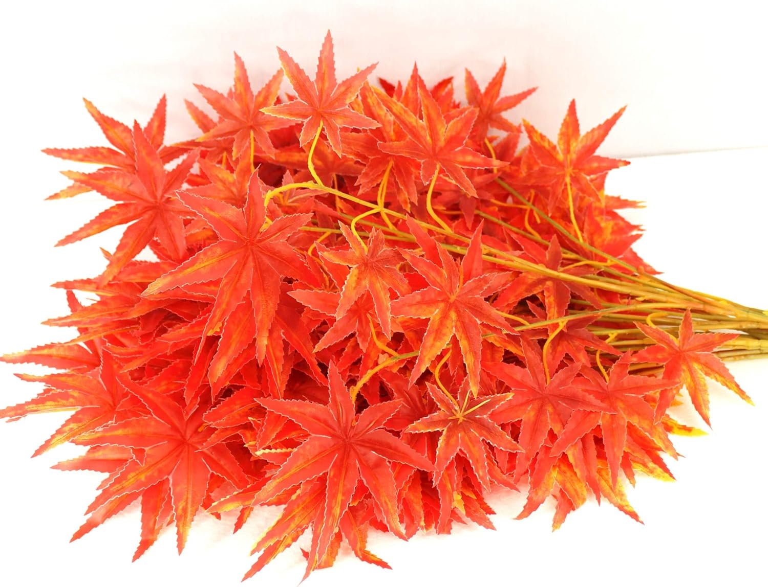 Artificial Silk Ficus Branches Ficus Spray Leaf Branches,Maple Spray,scheffera Spray, Arrangements Anti-UV (Set of 12 pcs) (red Maple(Set of 12))