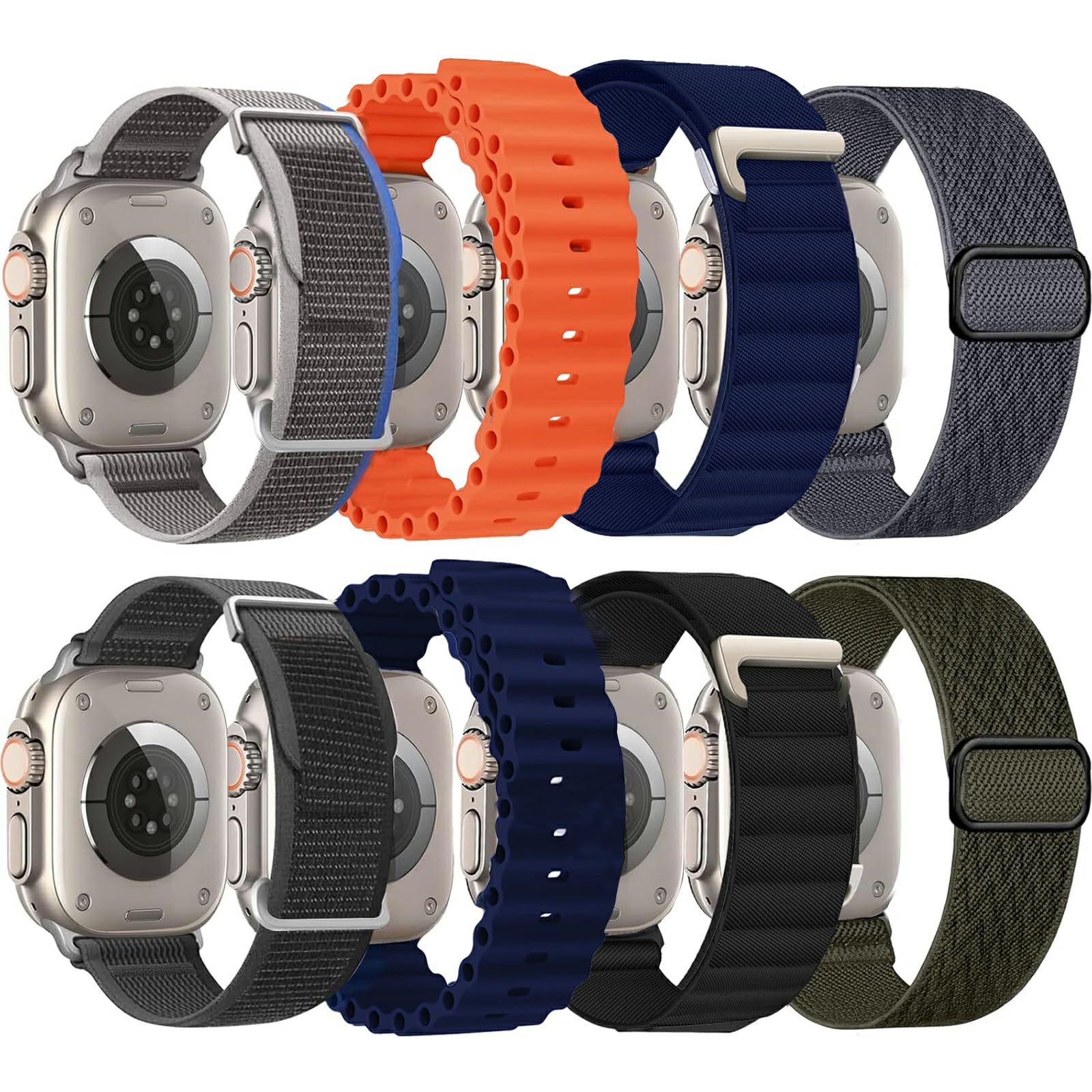 Omee 8 Pack Compatible with Apple Watch Ultra 2 Strap 49mm 45mm 44mm, Alpine Loop Nylon/Silicone Sport Loop/Trail Loop Band Adjustable Strap Designed for Ultra Series 10 9 8 7 SE 6 5 4