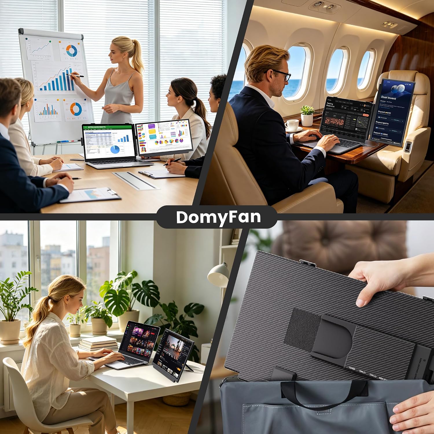 domyfan Laptop Screen Extender 15.6“ FHD 1080P IPS Portable Monitor, USB-C Plug and Play Dual Screen with 100% sRGB Color Accuracy, for Windows Mac Android Chrome Laptops 13” to 17“