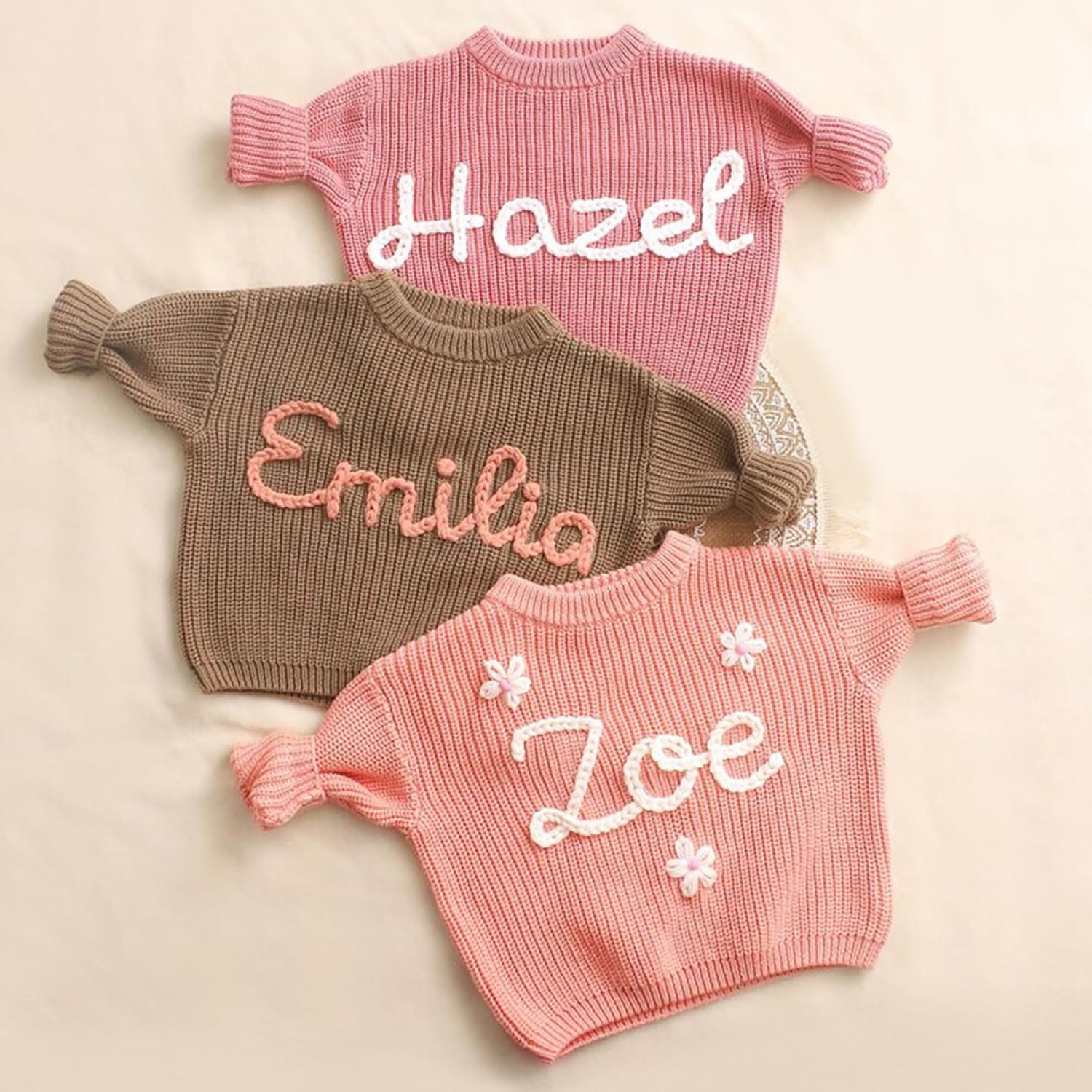 Personalized Baby Sweater with Name,Custom Hand-Embroidered Newborn Knit Sweaters for Girls & Boys,Chunky Oversized Kids Sweater Multi,Infant for Birthday,Baby Shower - Image 5