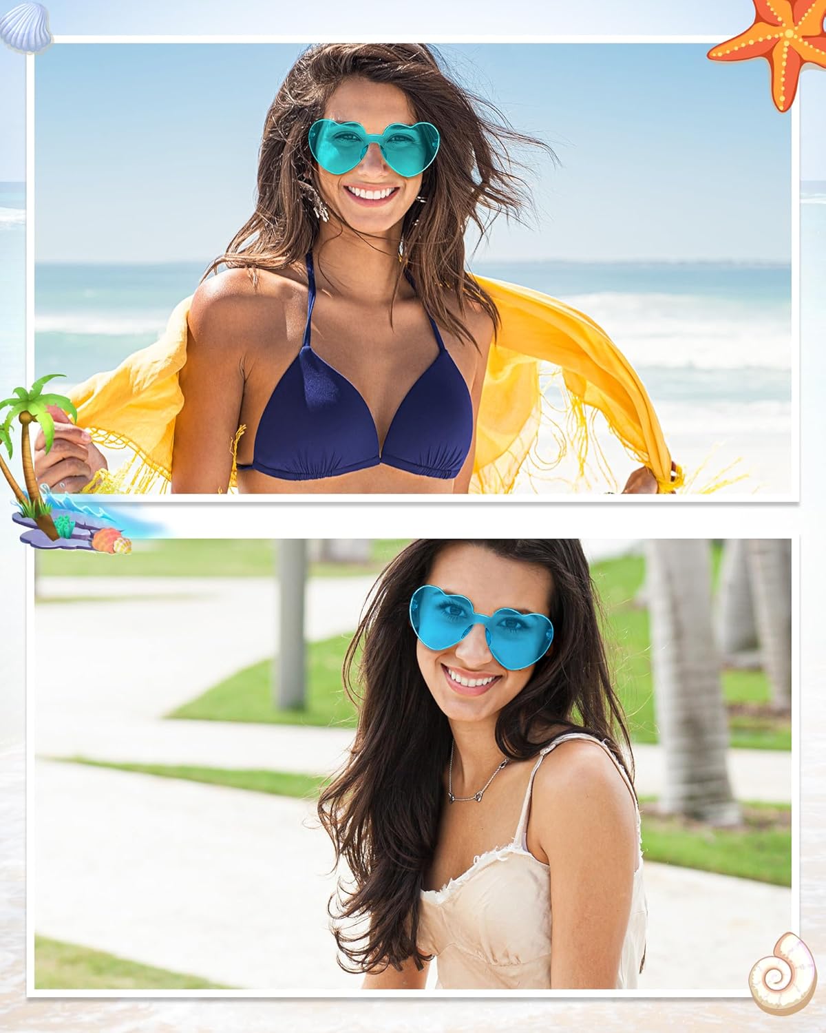 TOODOO 10 Pairs Heart Shaped Sunglasses Rainbow Sunglasses Candy Color Rimless Glasses for Women Girl Party Favor - Image 6