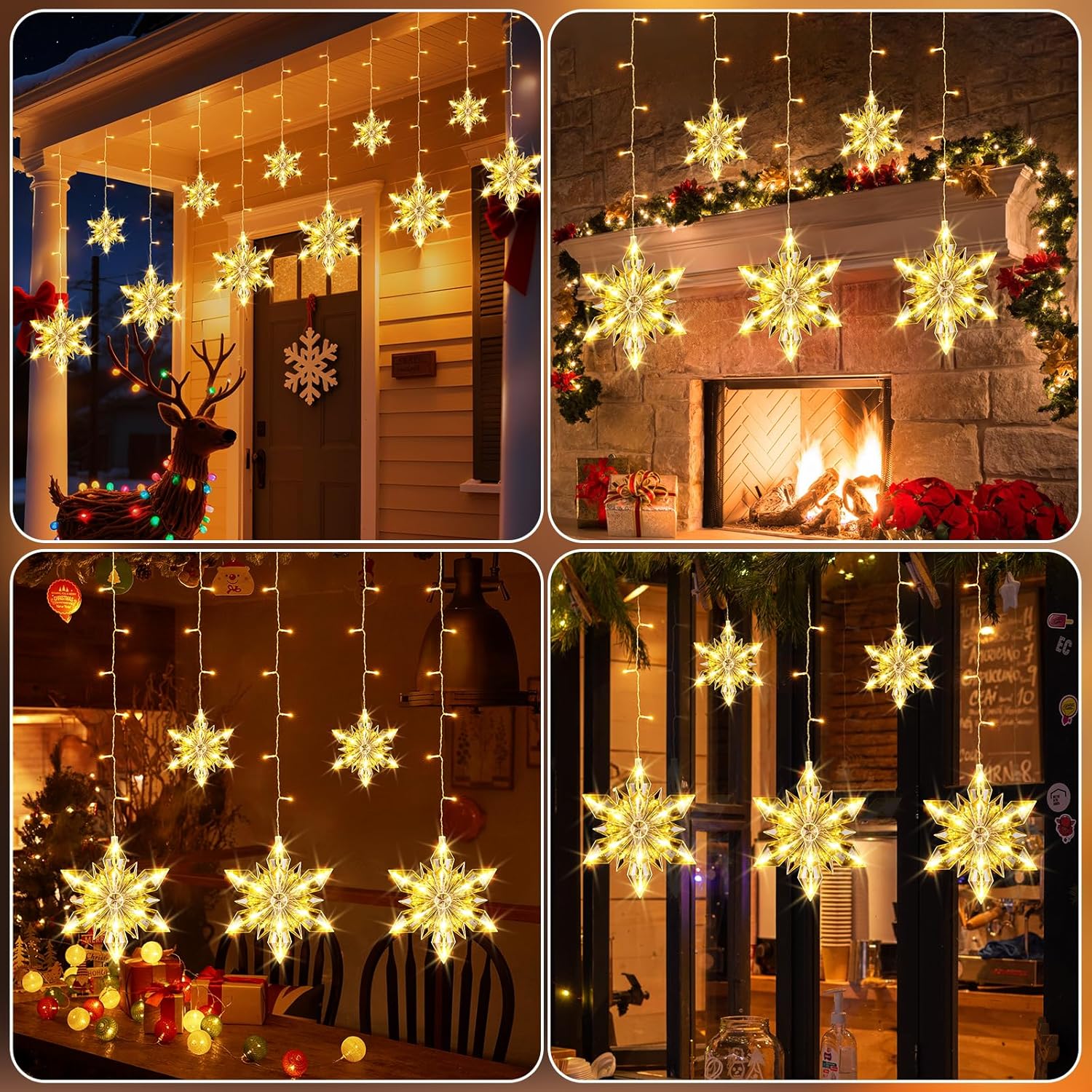Christmas Snowflakes Window Lights, 5 Pack 72 LEDs Waterproof Hanging Battery Operated Christmas Decoration with Timer for Indoor Outdoor Xmas Home Winter Party Patio Bedroom Decor, Warm White