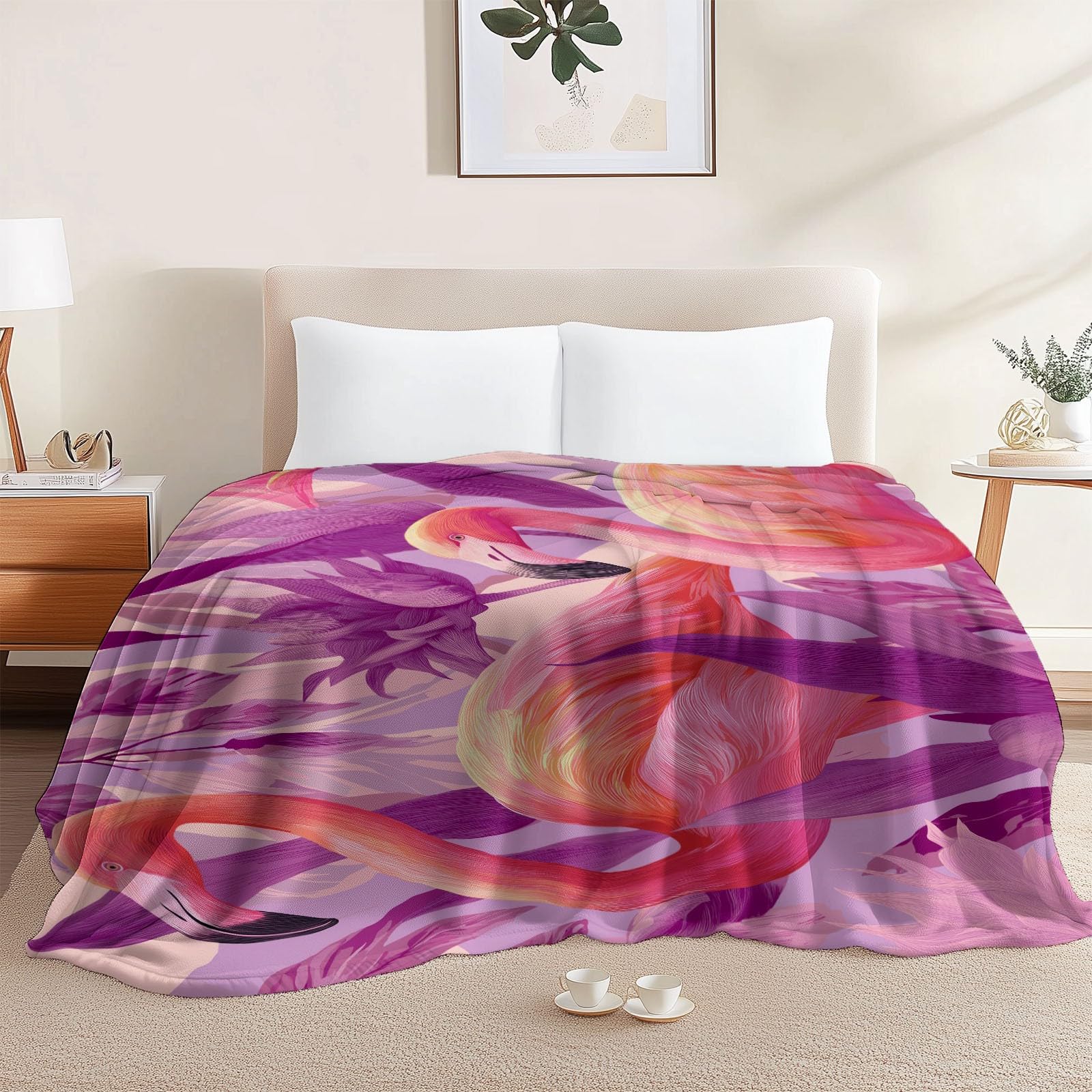 Decke Flanell 150 x 200 cm Geschenke für Frauen und Männer - Fantasie Tiere Flamingo Witzige Geschenke für Freunde zu Weihnachten und Geburtstag, Lila