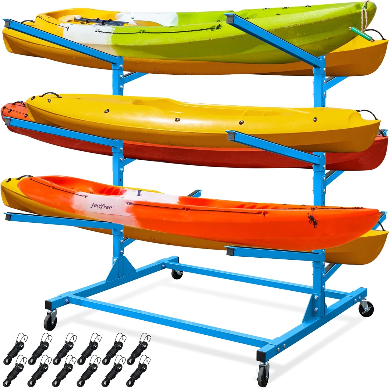 Freestanding Kayak Storage Rack 2-Sided -3 Levels for 6 Kayaks, Adjustable Kayak and SUP Stand, Weatherproof and Heavy Duty, Surfboard Stand Rack, Hold up Kayaks, SUPs, Paddleboards, Canoes Freestanding Kayak Storage Rack 2-Sided -3 Levels for 6 Kayaks, Adjustable Kayak and SUP Stand, Weatherproof and Heavy Duty, Surfboard Stand Rack, Hold up Kayaks, SUPs, Paddleboards, Canoes