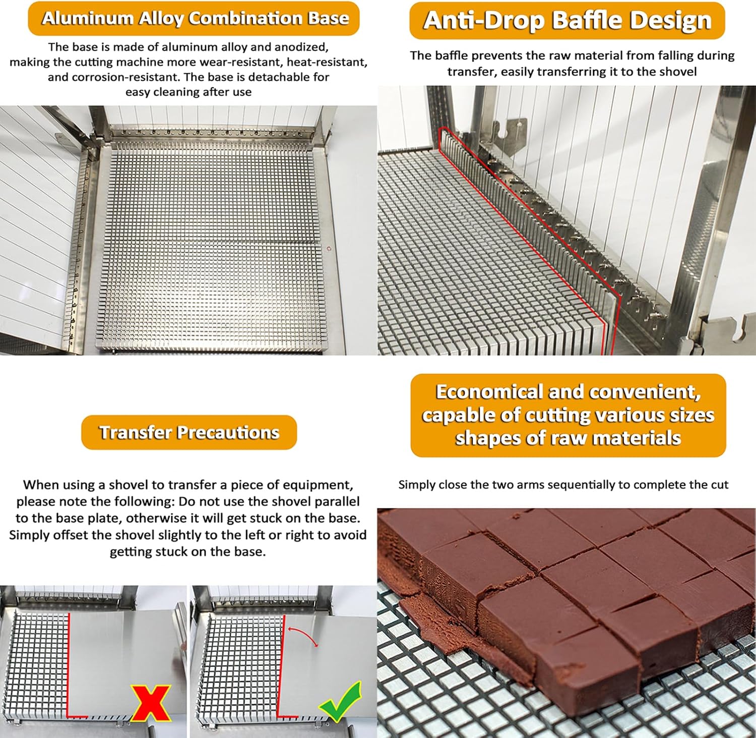 Square Chocolate Cutting Machine,Butter Wire Bread Cutting Machine, Stainless Steel Cheese Cube Wire Cutter, Adjustable Cutting Spacing Max 380 * 380mm, 400 * 400 * 35mm Cutting Table