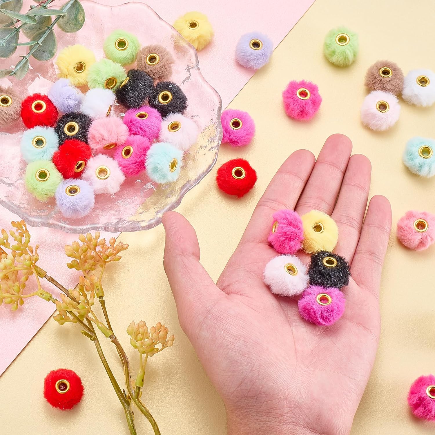 Ornaland 48Pcs Large Pom Poms Beads for Jewelry Making Fluffy Large Hole Pop Beads for Bracelets Pens Headband Keychains DIY Crafts - Image 3