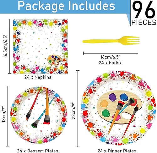 Miniatura 2 de Kit de vajilla de 96 piezas de graffiti colorido para 24 invitados, decoración de fiesta temática, suministros de mesa, incluye platos, servilletas,