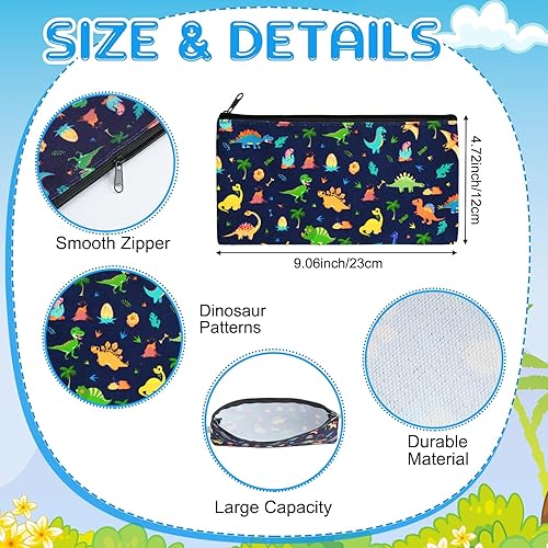 Miniatura 2 de Colarr 6 piezas de estuche de dinosaurio para niños y niñas, bonito estuche de lona para adolescentes, bolsas de cosméticos para papelería,