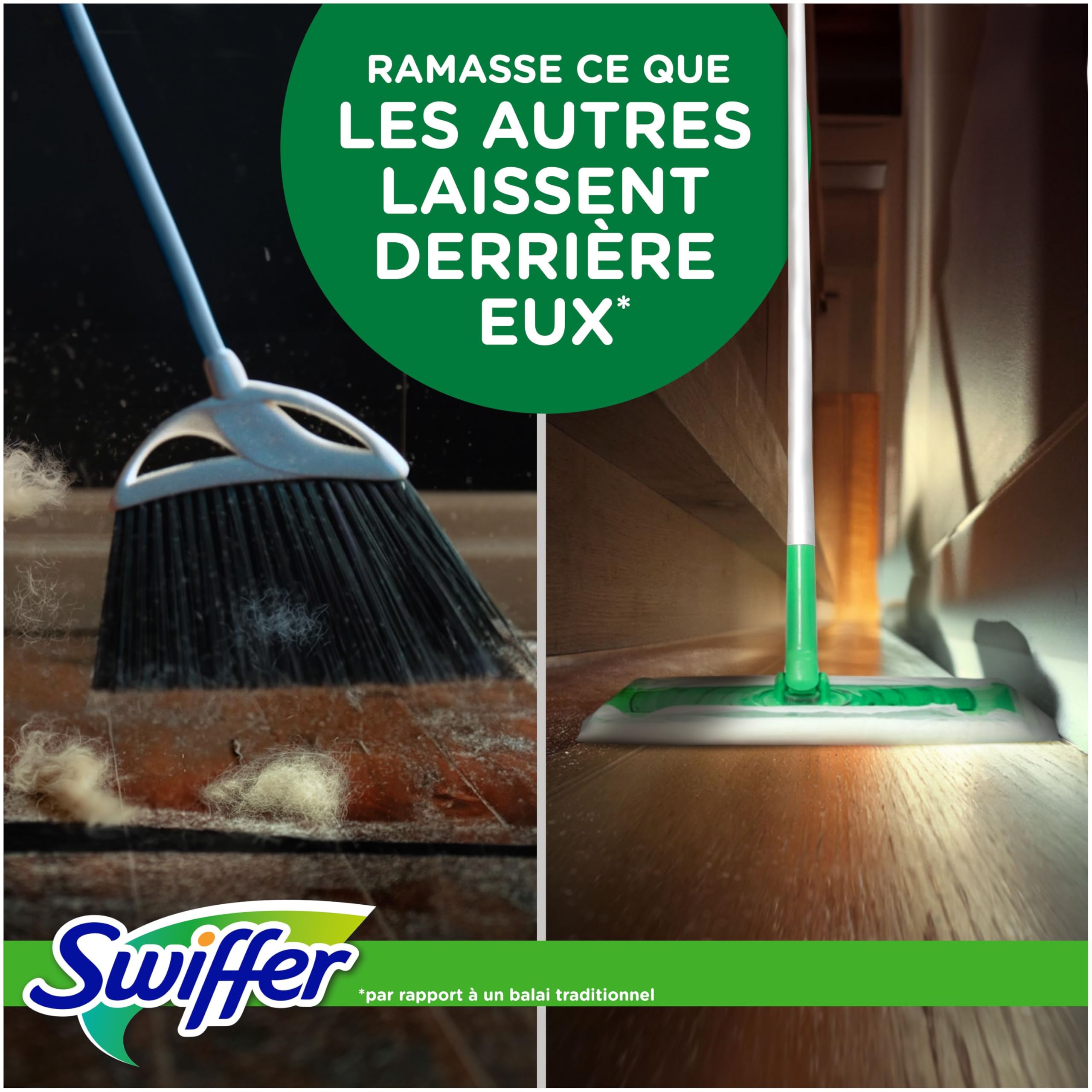 Swiffer Lingettes Balai Attrape-Poussière Sèches & Humides x123 | Attrape et retient 3x plus de poussière. Pour poils d'animaux.