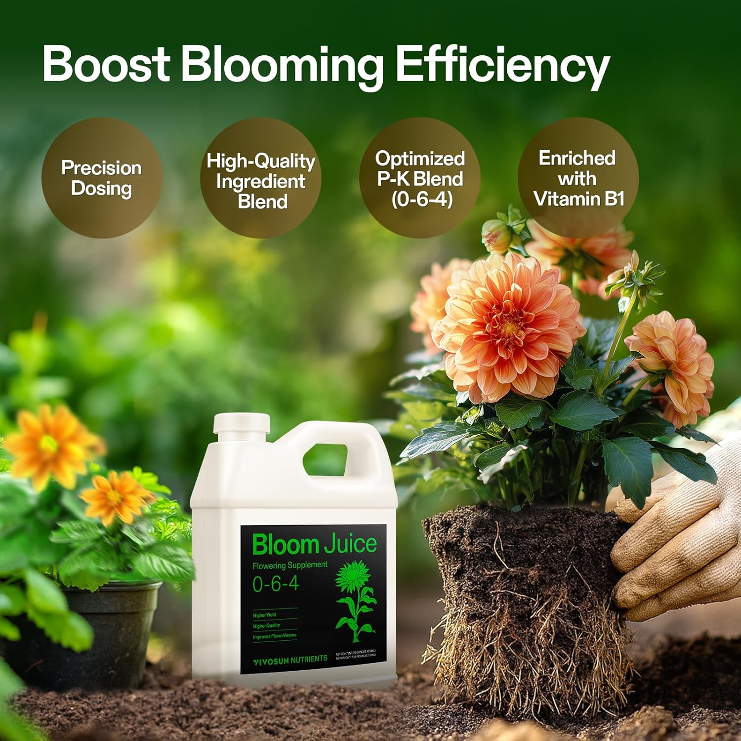 VIVOSUN Bloom Juice (0-6-4), Flowering Supplement Liquid Fertilizer for Flowering Stage, Concentrated Plant Food for All Flowering Plants, 32 Ounces/1 Quart - Image 2