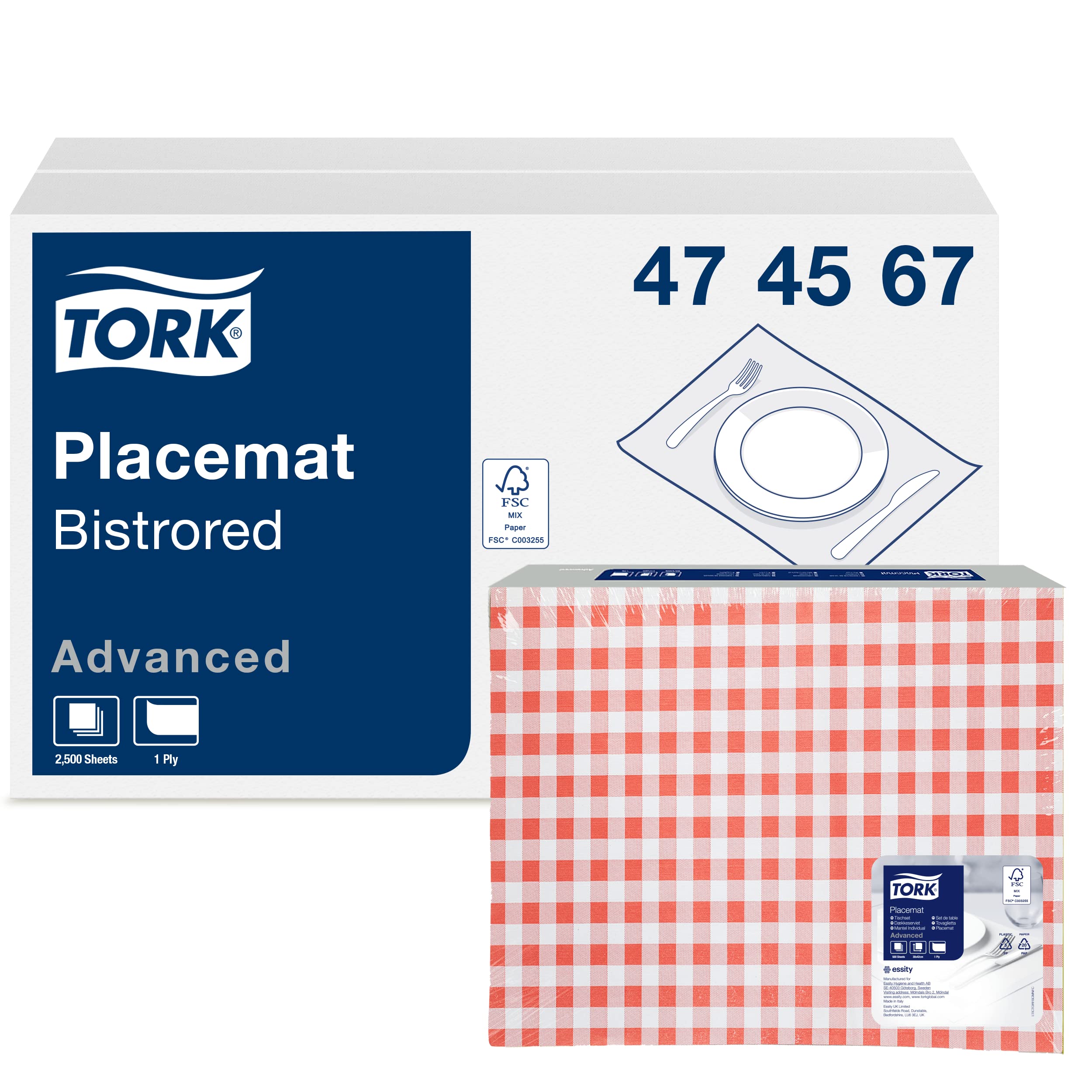 Tork 474567 Bistrored - Mantel individual (5 x 500 unidades, 42 x 30 cm (largo x ancho). Posavasos para proteger eficazmente las mesas, ideal para restaurantes, calidad avanzada