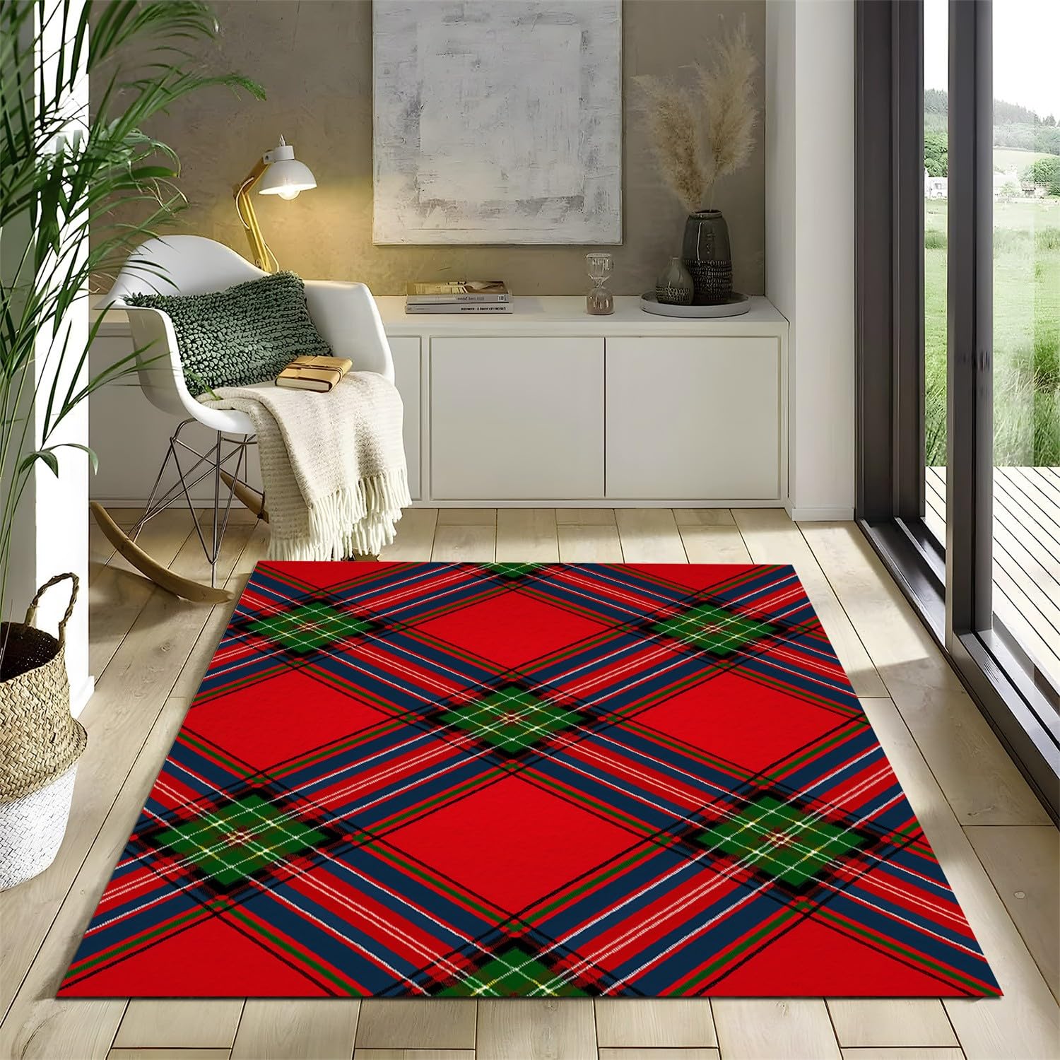 Superweicher Teppich kinderzimmer 80x150cm Schottisch Karierte Streifen Geometrisch Antirutsch Teppich Schlafzimmer-Rechteckteppich, Traditionell Wohnzimmer-Teppich Balkon-Bodenmatte kinderteppich