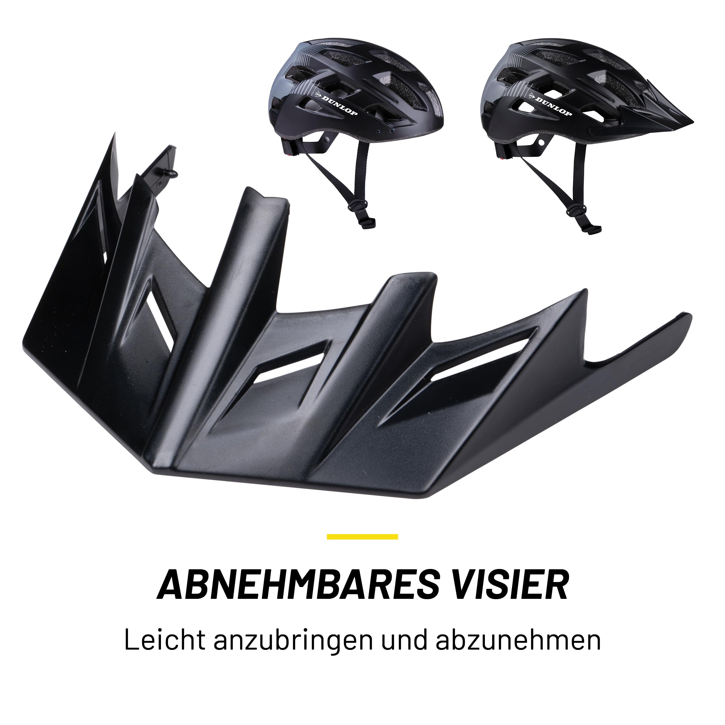 Dunlop Fahrradhelm Verstellbar von 58 bis 61 cm - Größe - mit LED-Beleuchtung 3 Lichtmodi - Schwarz