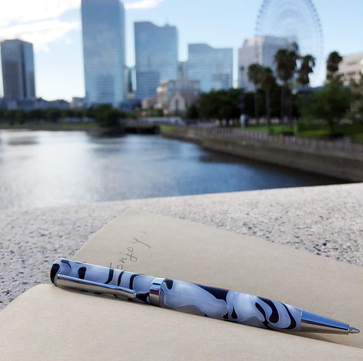 LACHIEVA LUX Marbled Acrylic Ballpoint Pen – Smooth Writing, Stylish Design, Gift-Ready with Box & Extra Ink (Black & White)