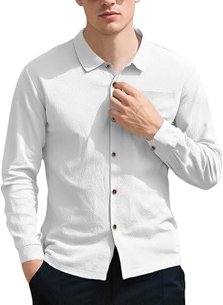 DMOYALA Linen Shirts for Men 2026 Summer Casual Long Sleeve Button Down Shirts Wrinkle Free Business Work Shirts with Pocket