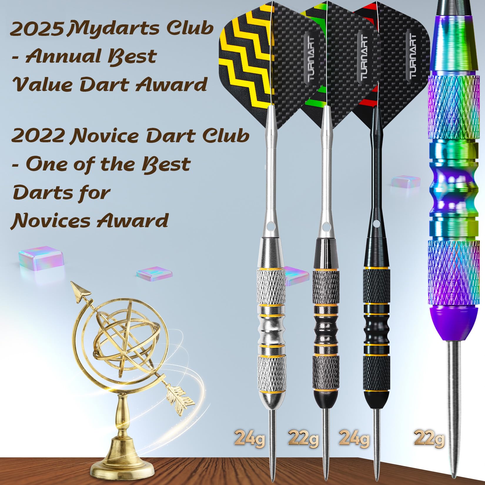 Turnart 12 Pack Steel Tip Darts Set including Case, Professional 22/24 Grams Metal Dart Set Aluminum Shafts Extra 9 Flights - Image 5