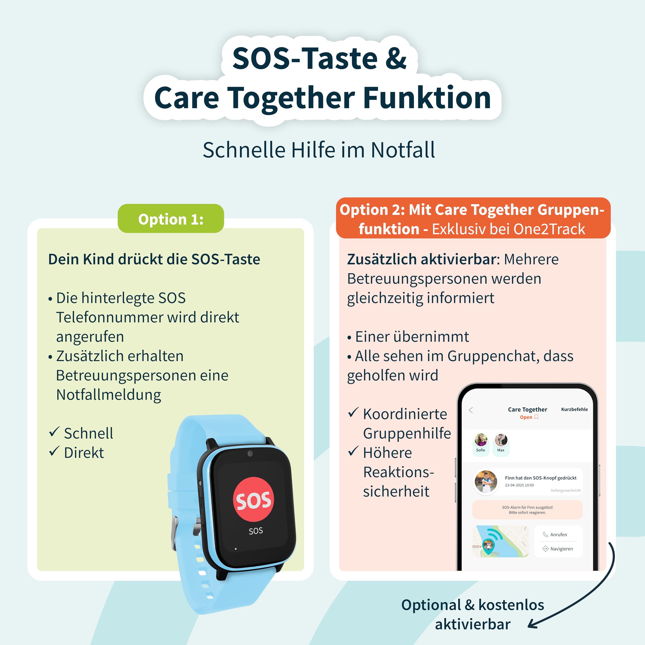 one2track - Smartwatch Kinder - Connect Next Blau - Kinder Smartwatch mit GPS - Serverstandort Niederlande - SOS Taste - 4G Videoanrufe - Ab 6 Jahren - Eltern App - Integrierte SIM Karte