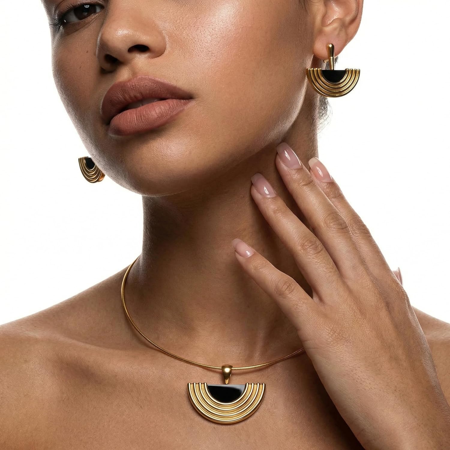 Necklace Earrings Set for Women Dainty Fashion Vintage 18K Gold Plated Jewelry Set Gift for Women - Image 4