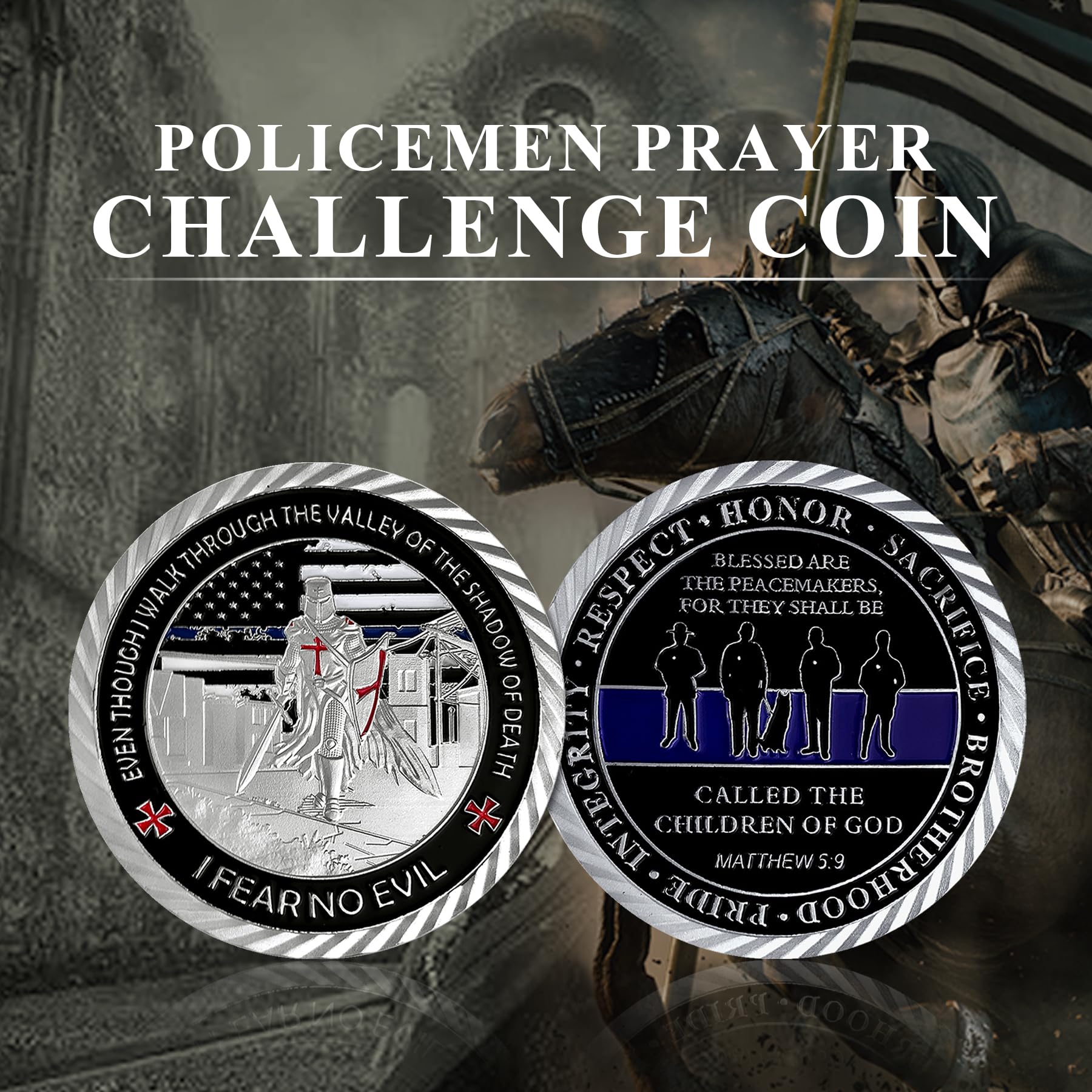 Thin Blue Line Police Prayer Coin - Law Enforcement Gift -5