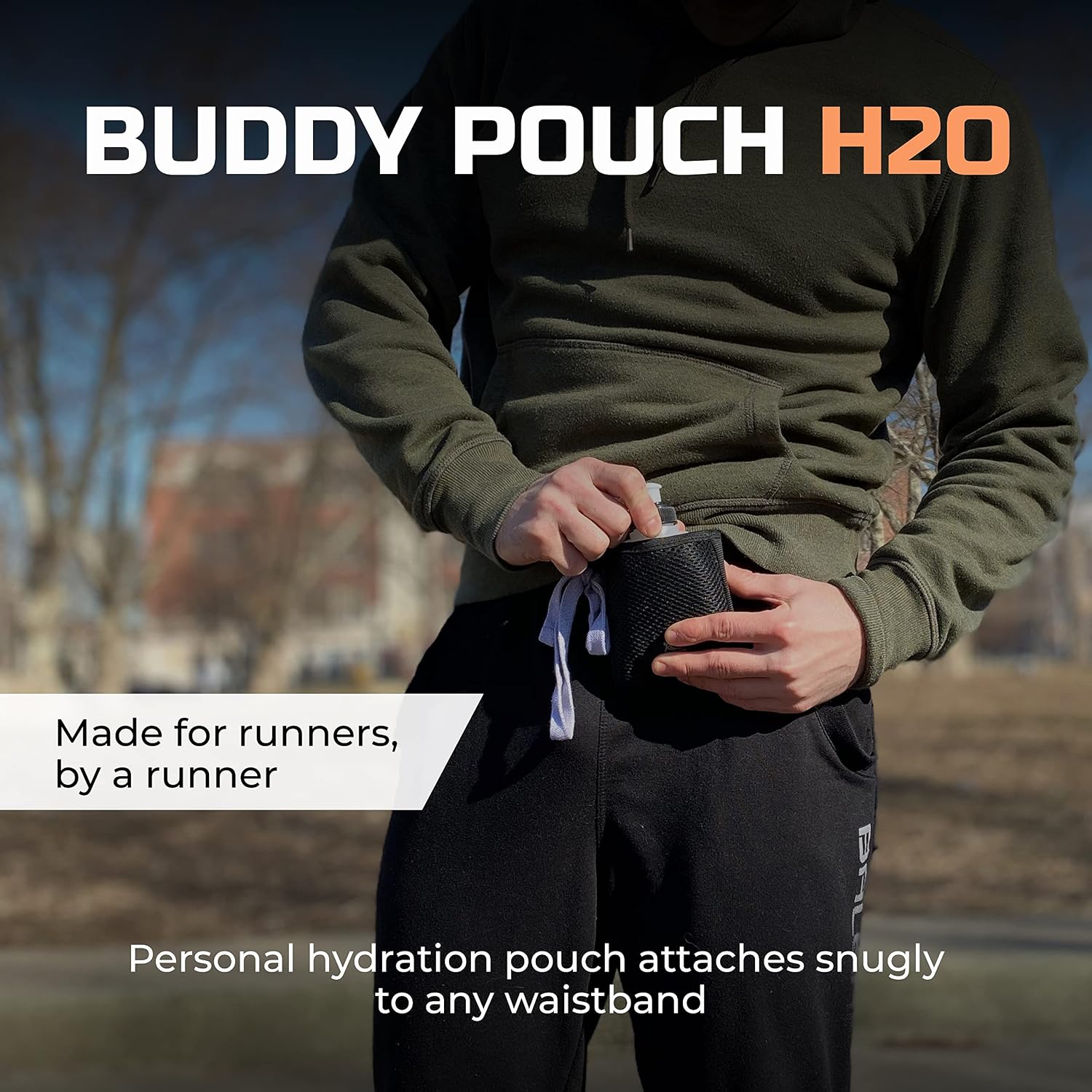 Running Buddy Pouch H2O (Black)- Magnetic, Personal Hydration Pouch - No Belt or Clip Needed (4" L x 4" W) - Perfect for Runners, Walks, and Traveling