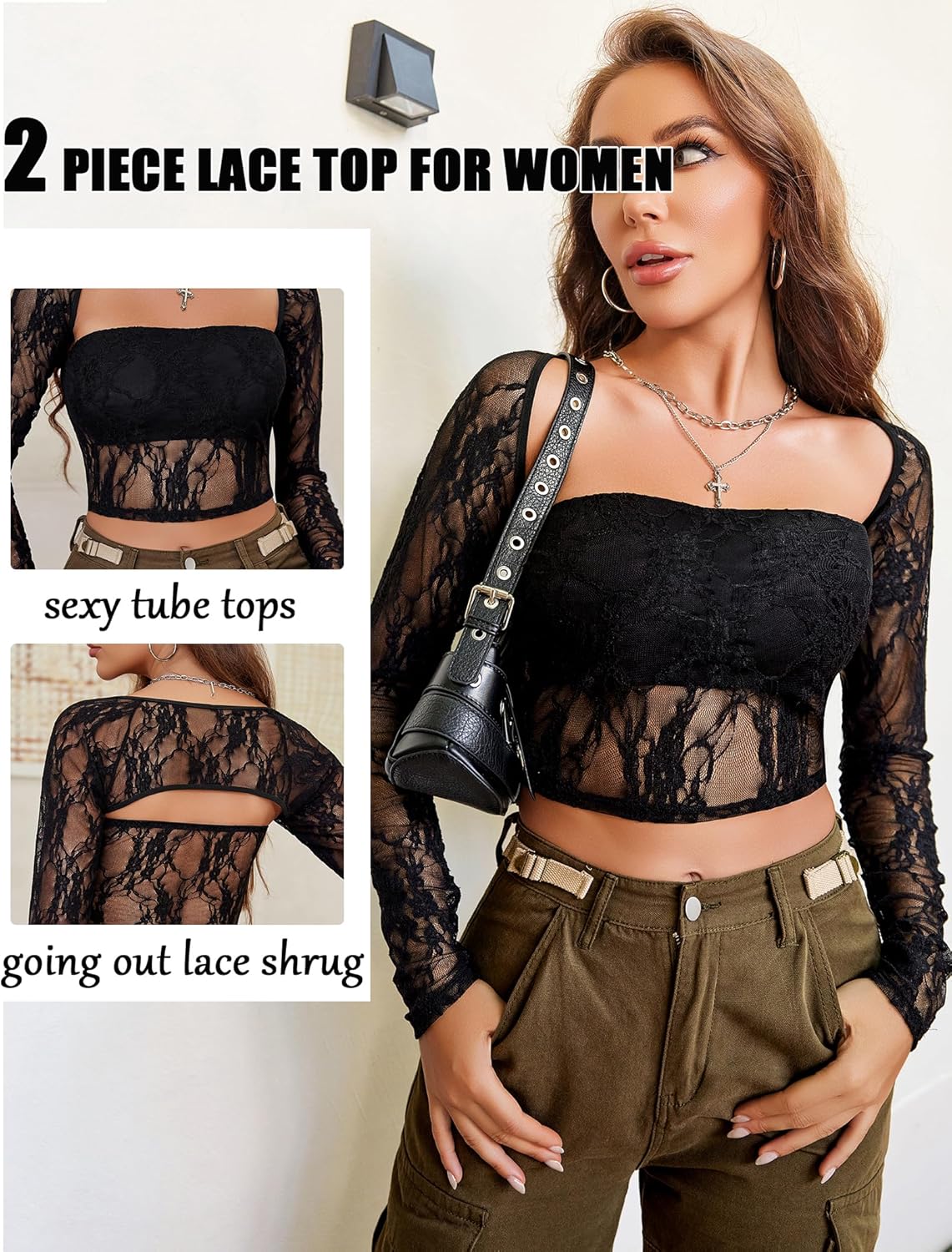 Avidlove Women's Mesh Top Long Sleeve Sheer Blouse See Through Floral Lace Tops - Image 5