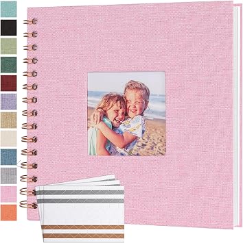 Scrapbook Photo Album Linen Cover 8x8 Inches 40 Pages Pink | Hardcover Kraft Scrap Book Memory Book DIY Scrapbook Albums for Wedding Baby Boyfriend Travel Anniversary Family