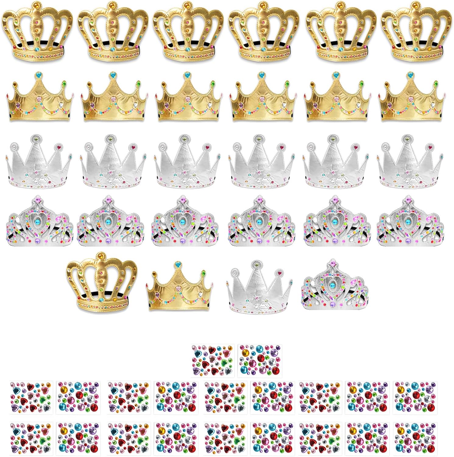 Foam Crowns Kids Princess Tiaras Crowns Bulk with 2 Styles DIY Diamond Sticker Making Kits for Kids Birthday Party