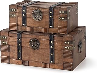 Soul & Lane Wooden Boxes with Hinged Lids - Set of 2, Decorative Trunks ...