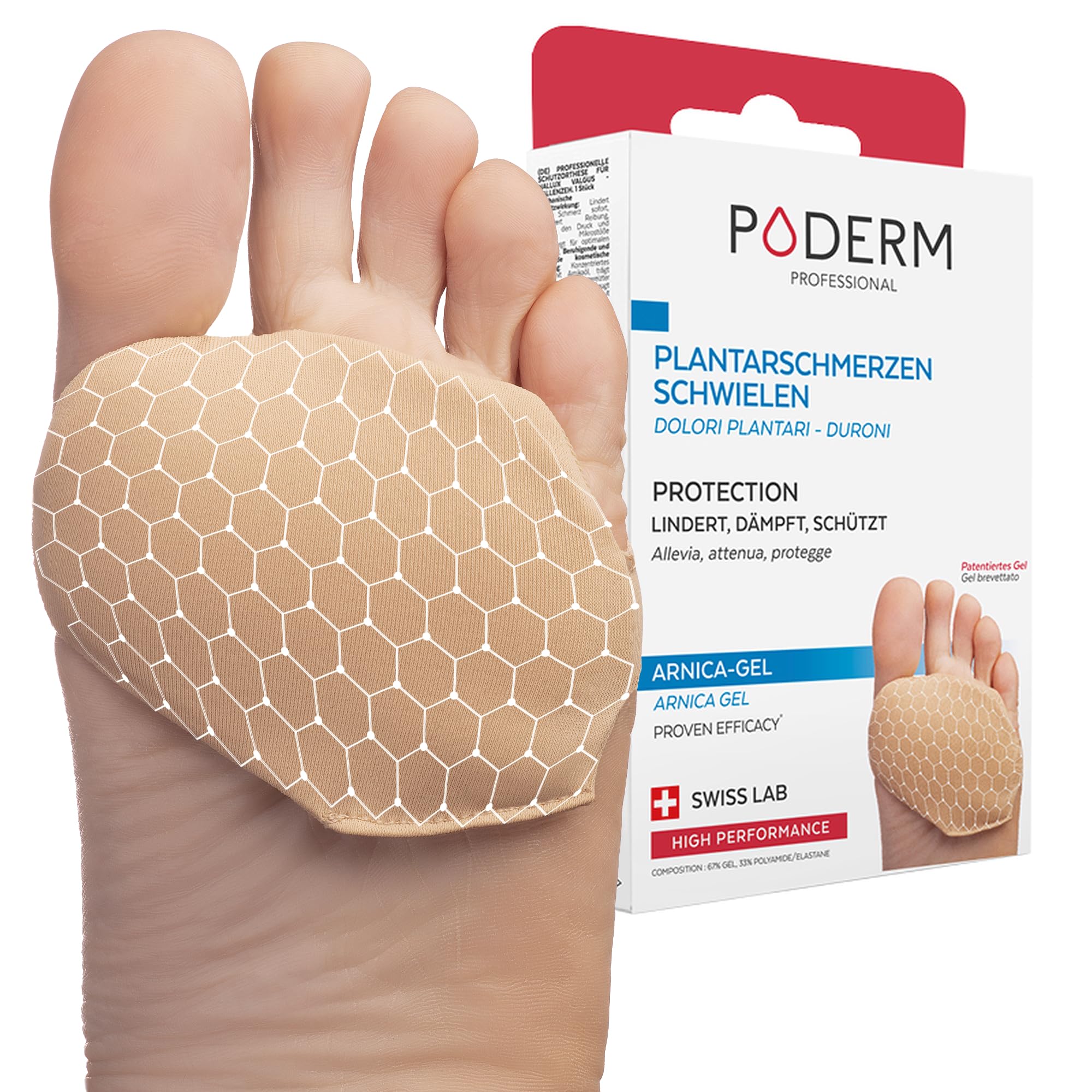 PODERM - BALLENPOLSTER VORFUSS - HÜHNERAUGEN/PLANTARSCHMERZEN SCHUTZ - Polster und beugt Schwielen vor – 100% natürliche Wirkstoffe – Swiss Lab