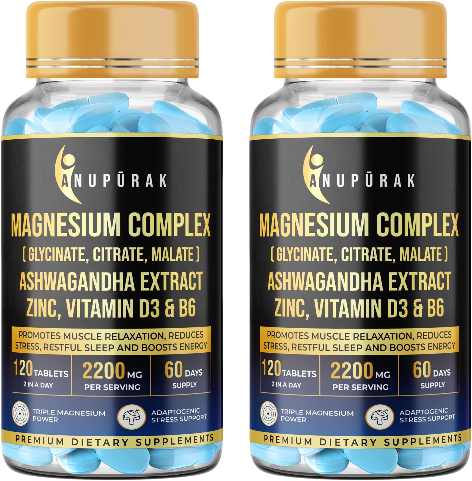 Triple Magnesium Complex | Glycinate, Malate & Citrate with Ashwagandha, L-Theanine, Taurine, Zinc & D3 | Daily Stress Support, Calm Focus & Muscle Function | 240 Veg Tablets (120-Day Supply)