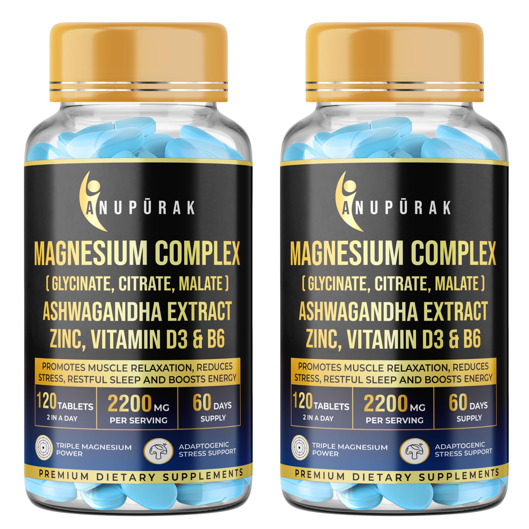 Triple Magnesium Complex | Glycinate, Malate & Citrate with Ashwagandha, L-Theanine, Taurine, Zinc & D3 | Daily Stress Support, Calm Focus & Muscle Function | 240 Veg Tablets (120-Day Supply)