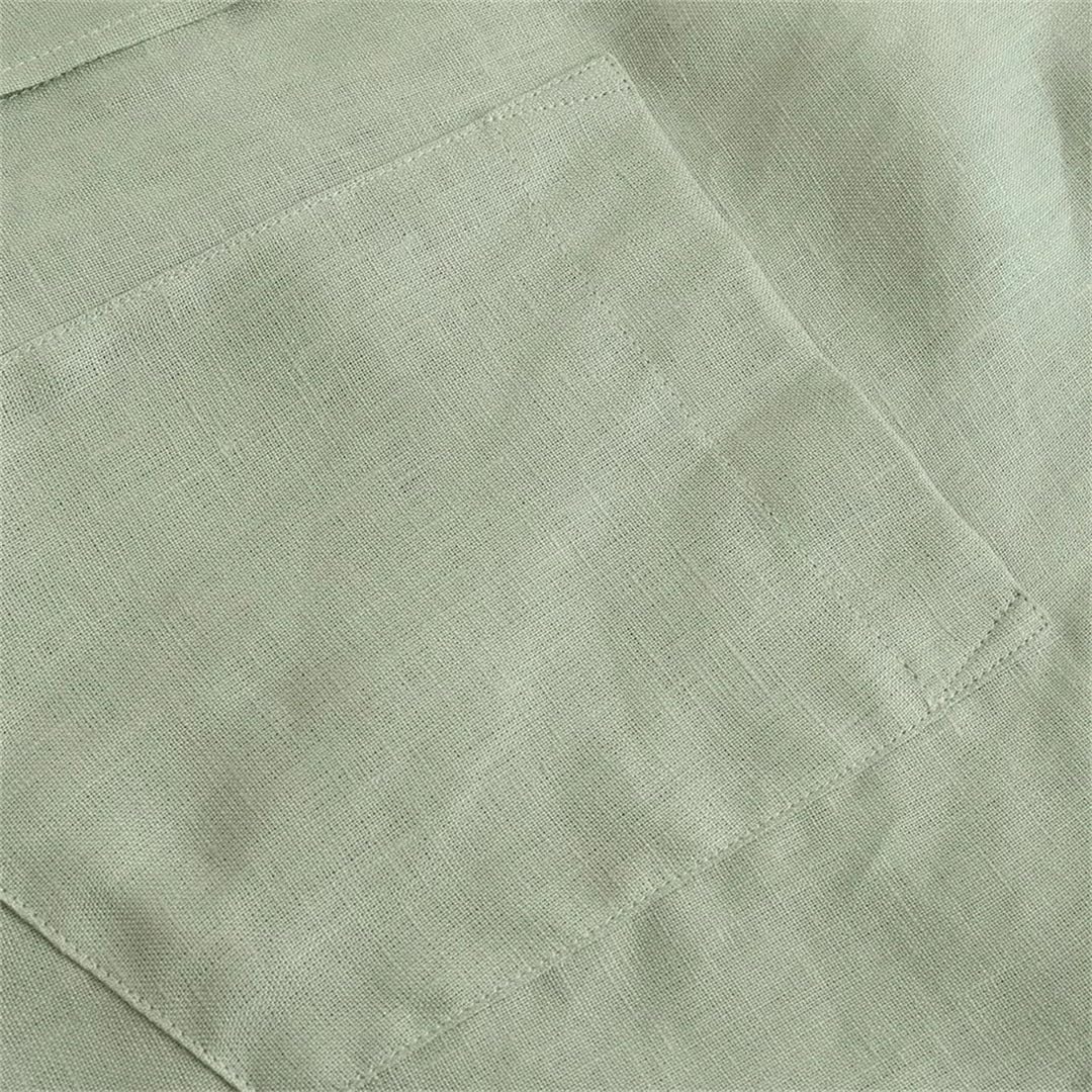 Chemise en lin avec poche pour femme - Couleur unie - Manches longues - Confort - Maison d'été