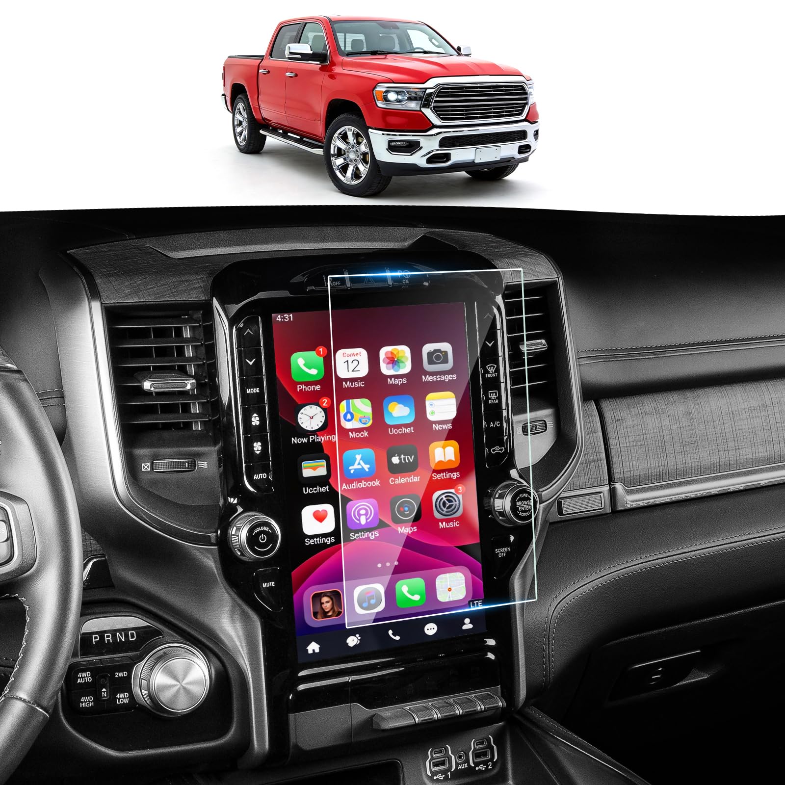 Displayschutzfolie für Dodge Ram 2019-2025 2026, 1 Stück, 30,5 cm (12 Zoll)