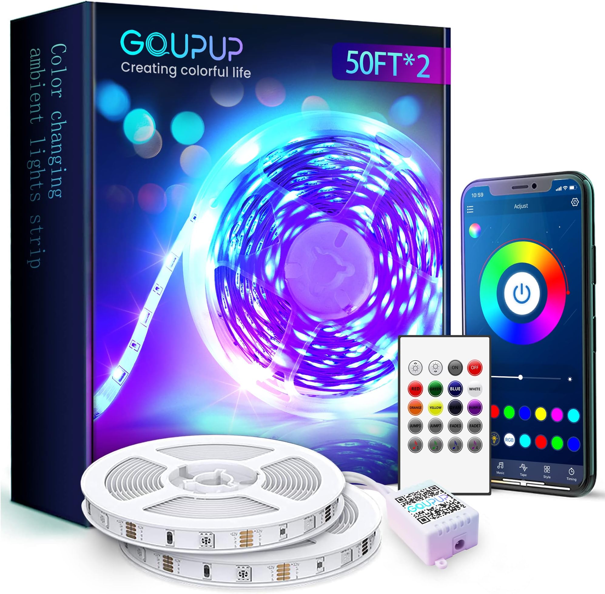 Gupup 100ft LED Strip Lights with Music Mic