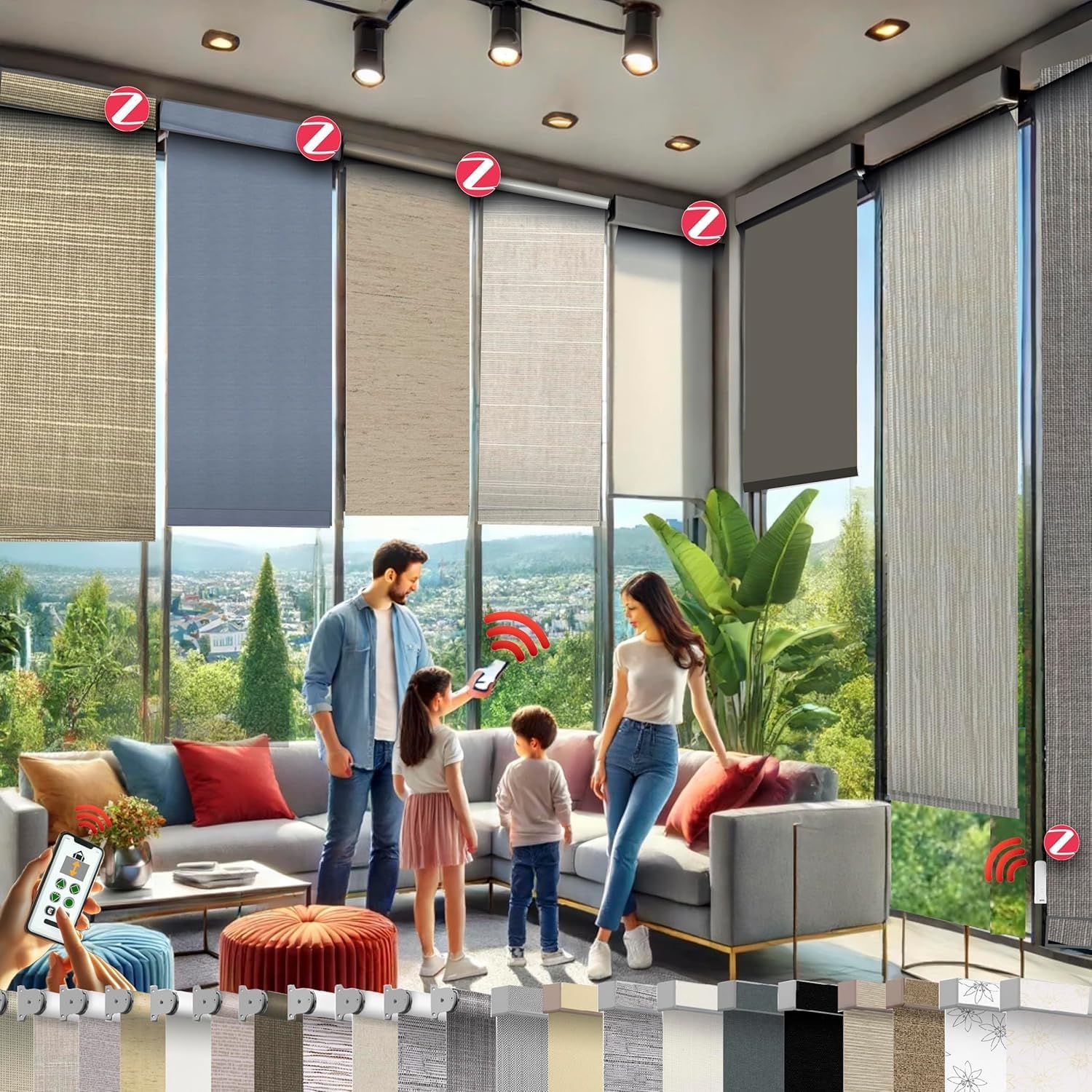 USA-Made Hiladuo Customized Roller Shade Blinds with Remote-Controlled Motorized Operation, Blackout Certified Fabric.