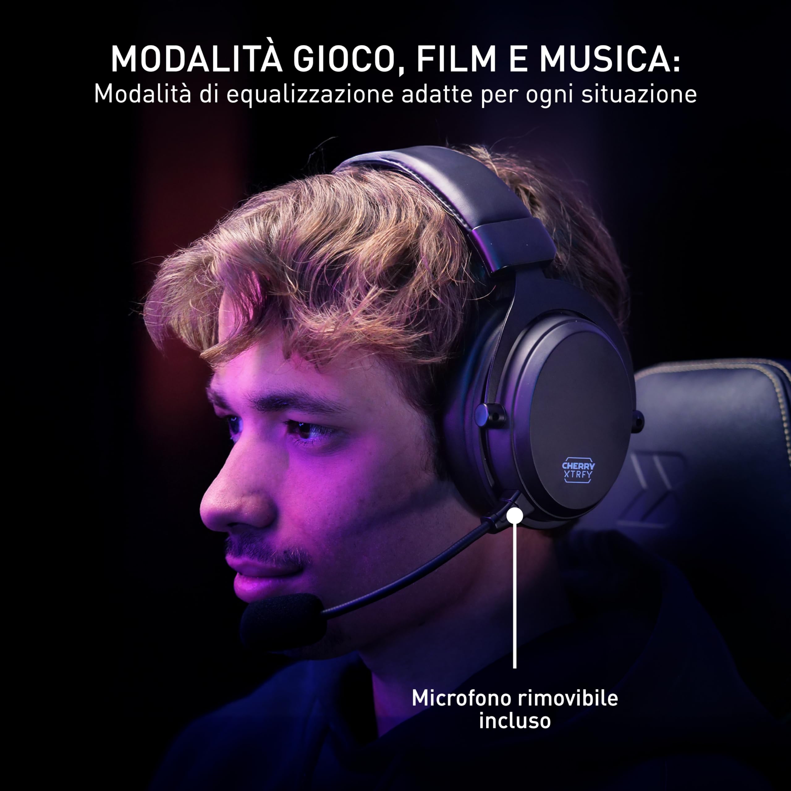 CHERRY XTRFY H3 Wireless, Cuffie Da Gaming Senza Fili, Suono Ottimizzato Per Gli Esports, Ideale Per Gioco, Streaming & Musica, Microfono Staccabile, Nero
