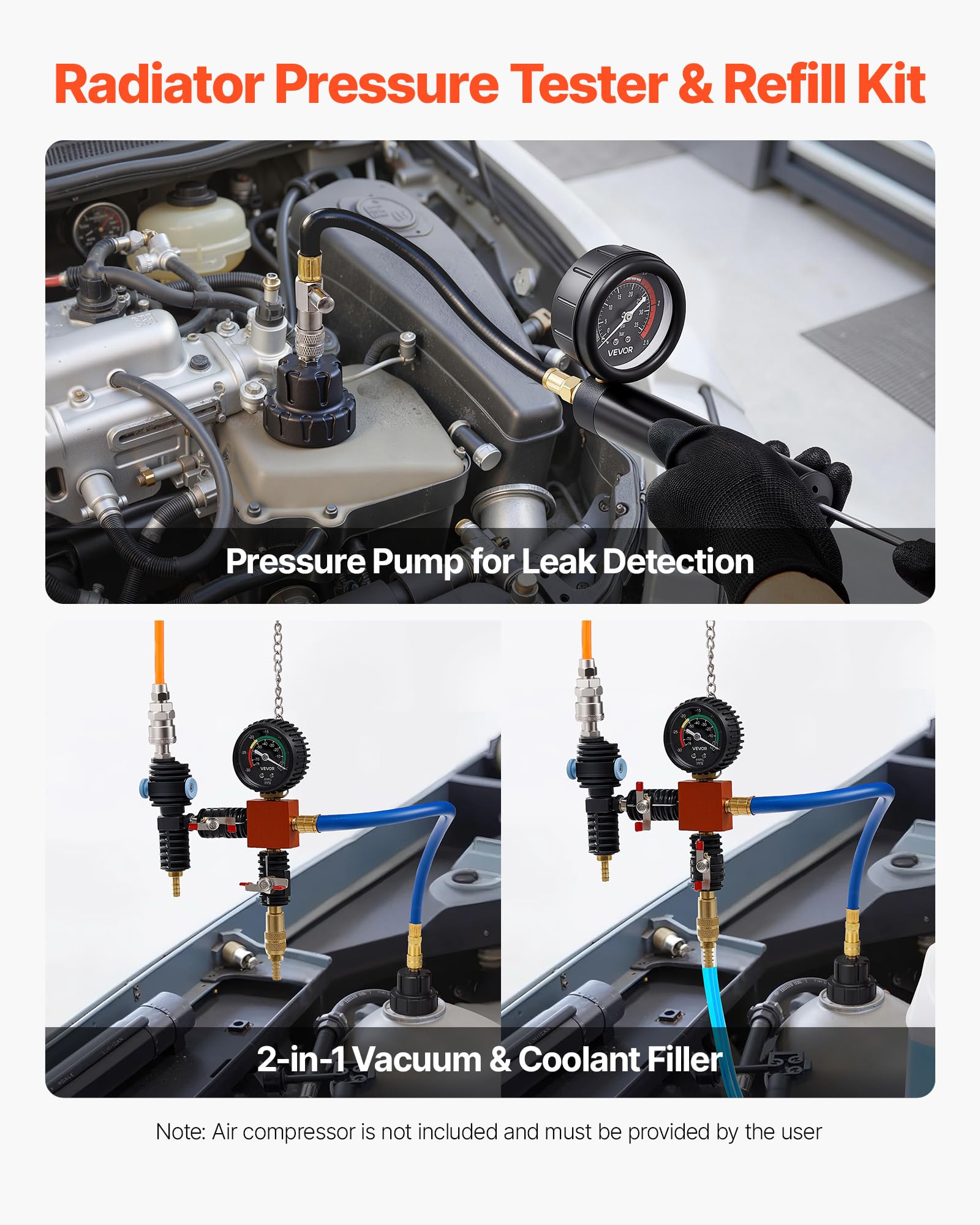 Image secondaire de Kit Testeur de Pression de Radiateur VEVOR avec 47 Pièces et Adaptateurs Métalliques