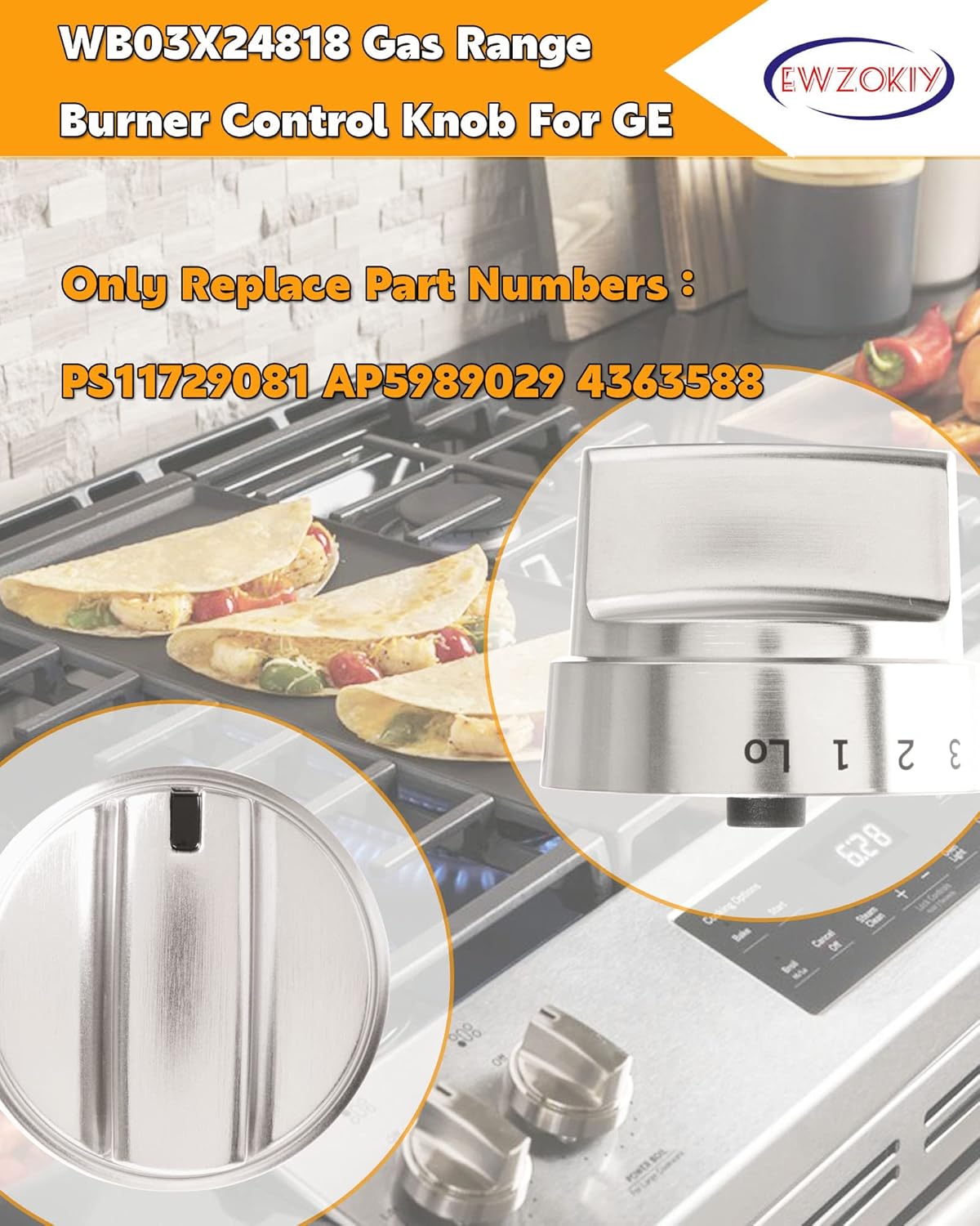 Upgraded WB03X24818 Range Burner Knob Compatible GE Gas Stove Knobs Replaces PS11729081 AP5989029 4363588 (2 Pack)