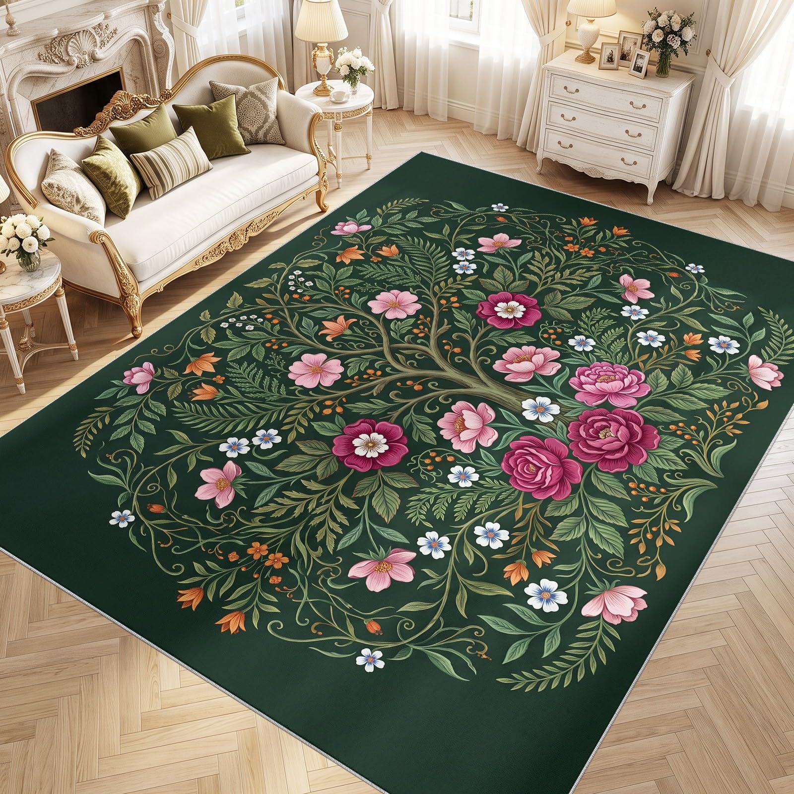 Alfombra decorativa lavable 180 x 270 cm de diseño botánico para oficina y salón
