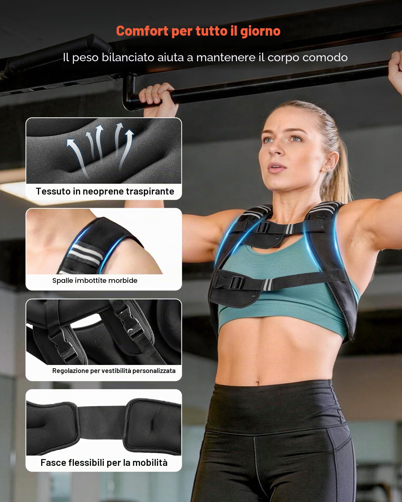 VEVOR Giubbotto con Pesi 7,32kg, Giubbotto con Pesi Fibbia Regolabile, Spalline e Striscia Riflettente per Allenamento Fisico, Attrezzatura da Allenamento Bodybuilding, Corsa, Jogging Fitness, Nero