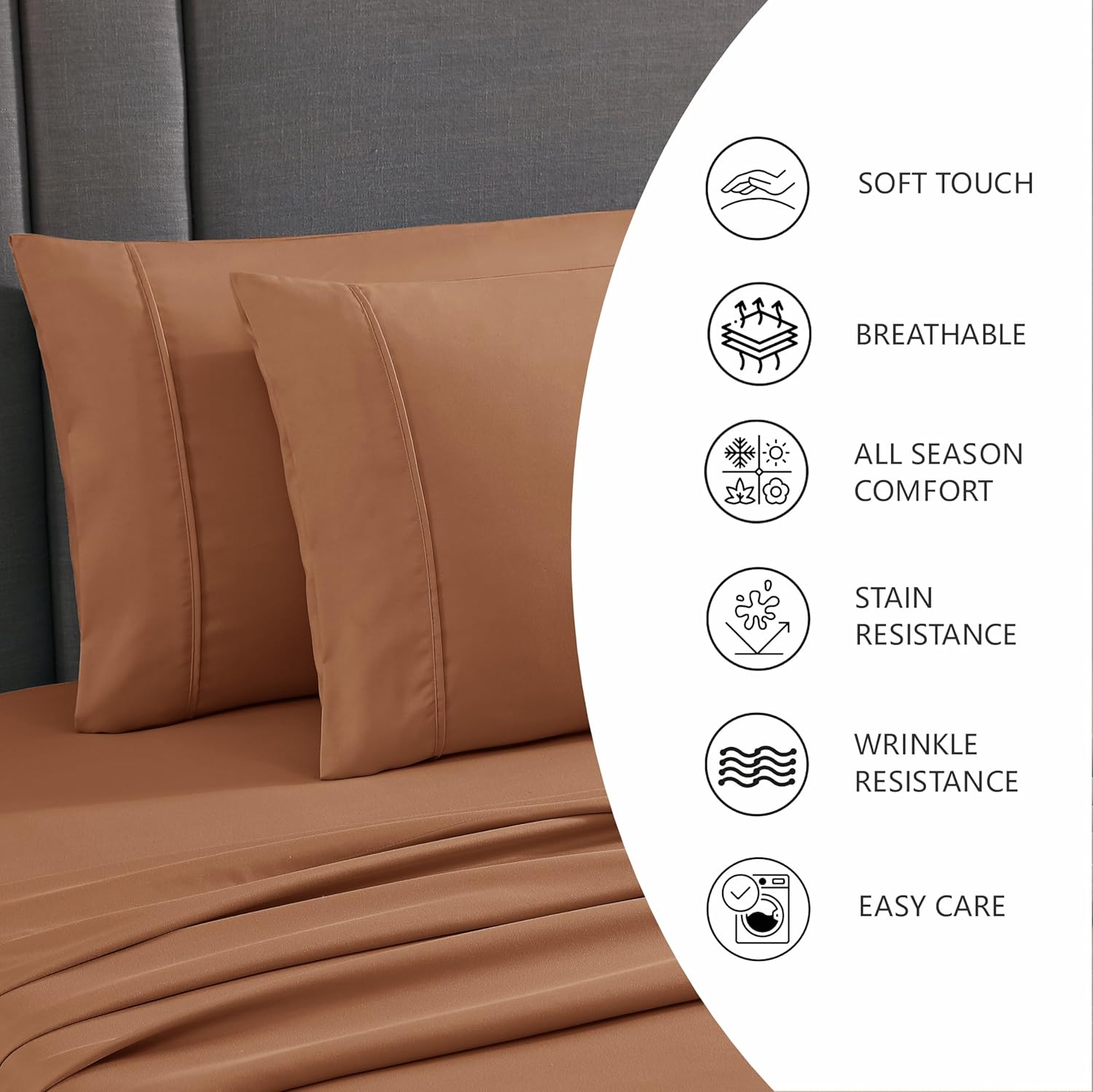 American Home Collection 7 Pieces Queen Bed-in-a-Bag - Bed Sheets and Comforter Set - Extra Soft Tan Bedding Set