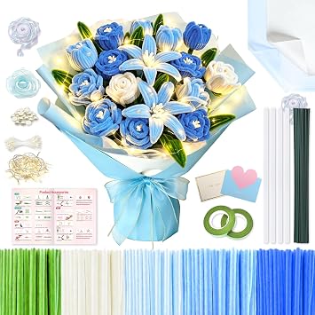 cyctravel 400 Pcs Pipe Cleaner Flower Kit, 5 Colors of Pipe Cleaners for DIY Flower Making Includes Greeting Cards, String Light, Manual, Pipe Cleaners Craft is Ideal for Holiday Gifts and Decorations