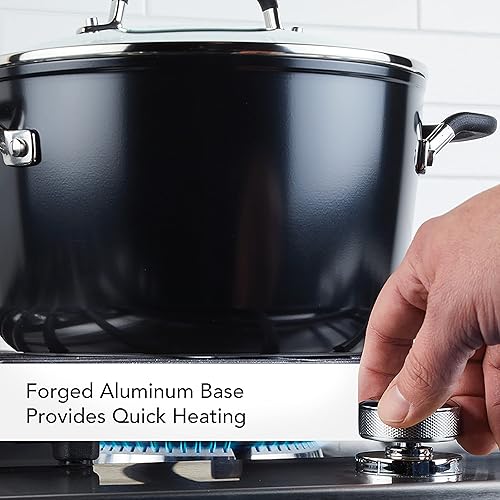 Miniatura 3 de KitchenAid 84805 Olla antiadherente anodizada dura con tapa, 8 cuartos de galón, color negro ónix