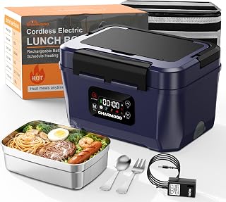 Cordless Electric Lunch Box for Adults, 24000mAh Rechargeable Food Warmer | CHARMDOO Battery Powered Self Heating LunchBox, Smart Heated Food Heater Portable for Office, Car, Outdoor, Work, Travel, Men