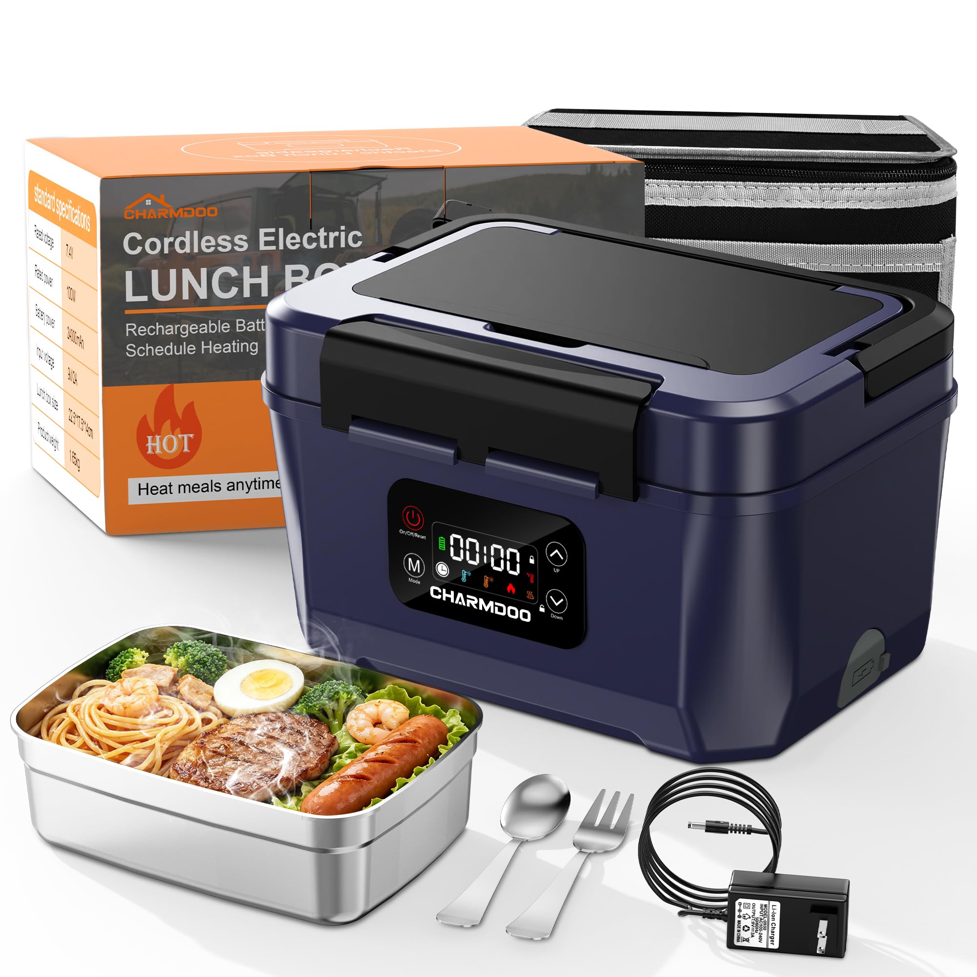 Cordless Electric Lunch Box for Adults, 24000mAh Rechargeable Food Warmer