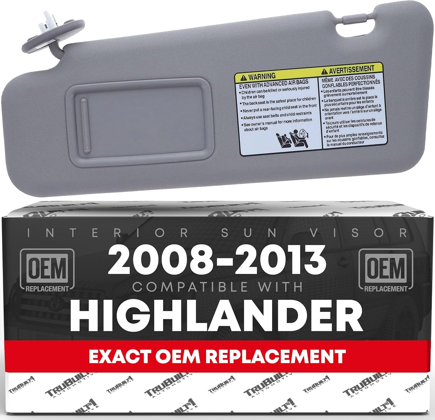 Sun Visor Replacement, Left Driver Side - Compatible with 2008-2013 Toyota Highlander - Automotive Sun Protection Visor, Vehicle Interior Shade - Gray, with Mirror - OEM 74320-48500-B0