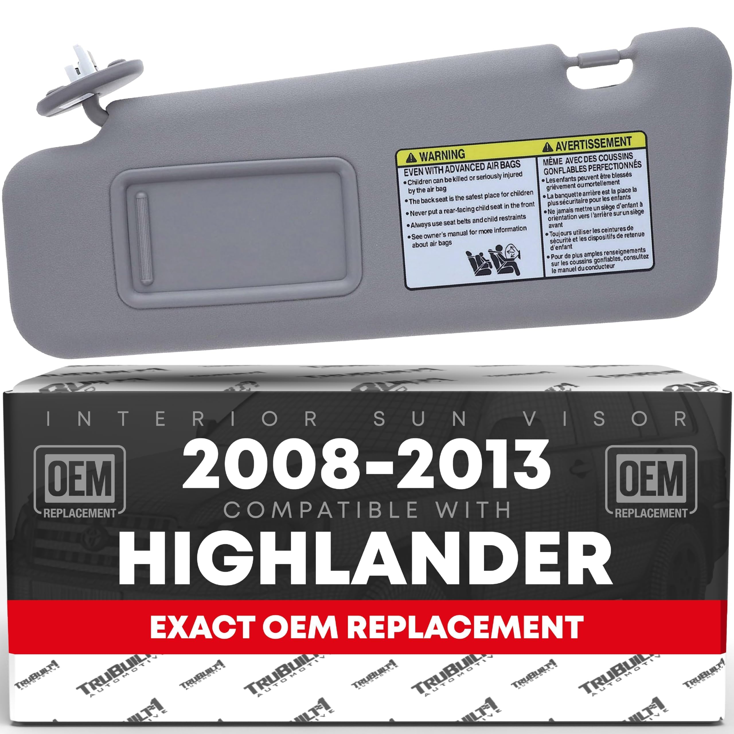 Sun Visor Replacement, Left Driver Side - Compatible with 2008-2013 Toyota Highlander - Automotive Sun Protection Visor, Vehicle Interior Shade - Gray