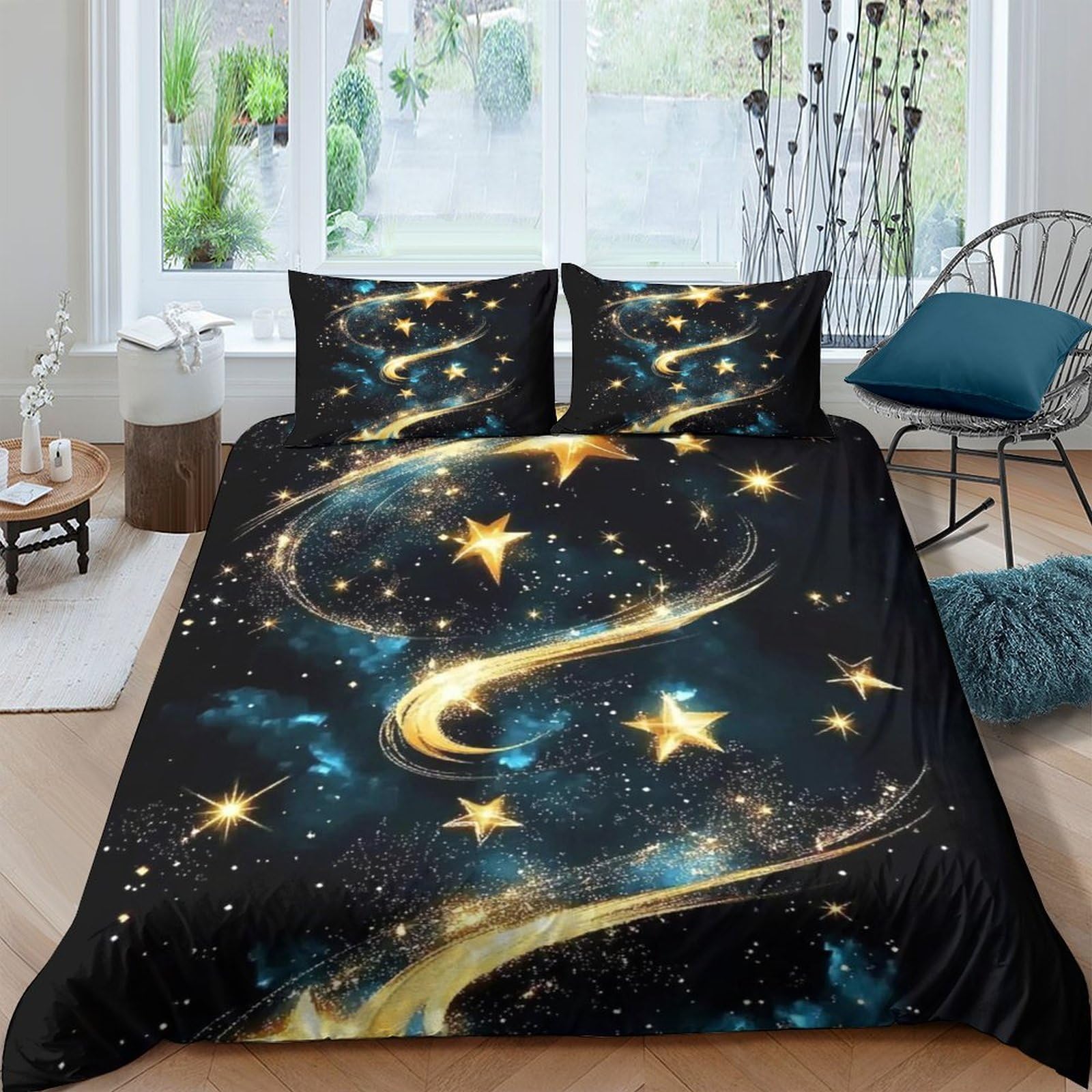 Unrxjzlvm Style-1 Starry Night Duvet Cover 3D Microfiber Bedding Teens Gift