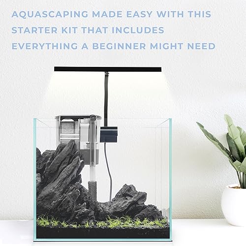 Miniatura 6 de Kit de iniciación para acuario de cubo, kit de acuario pequeño, tanque de peces de 2 galones, alfombrilla de nivelación negra, luz LED EOS, filtro