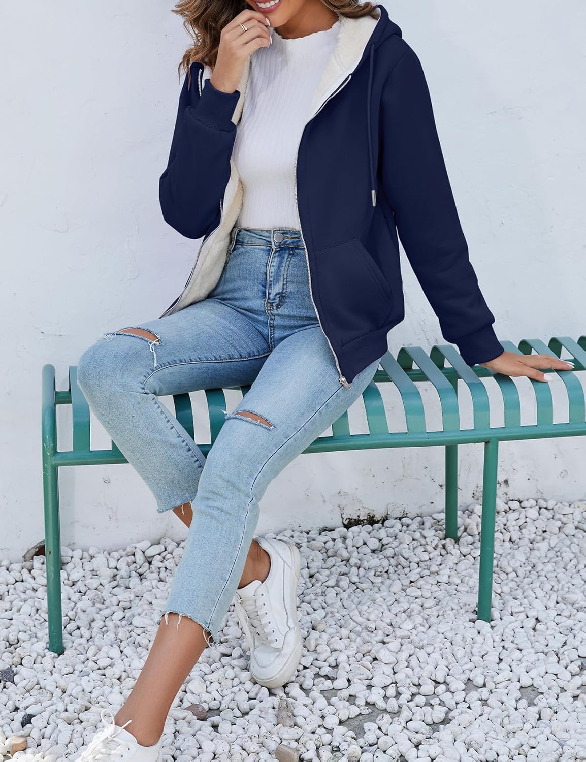 PEHMEA Women's Winter Warm Fleece Jacket Full Zip Sherpa Lined Hoodie Heavyweight Casual Sweatshirt Coat for Women - Image 6